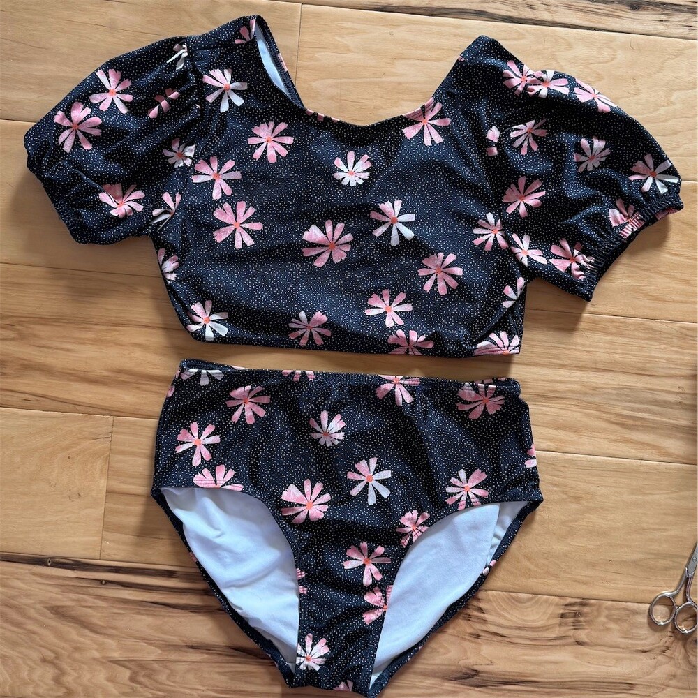 Nordstrom Girls 2-Piece Bikini Swim Set Black Pink Floral Size 12